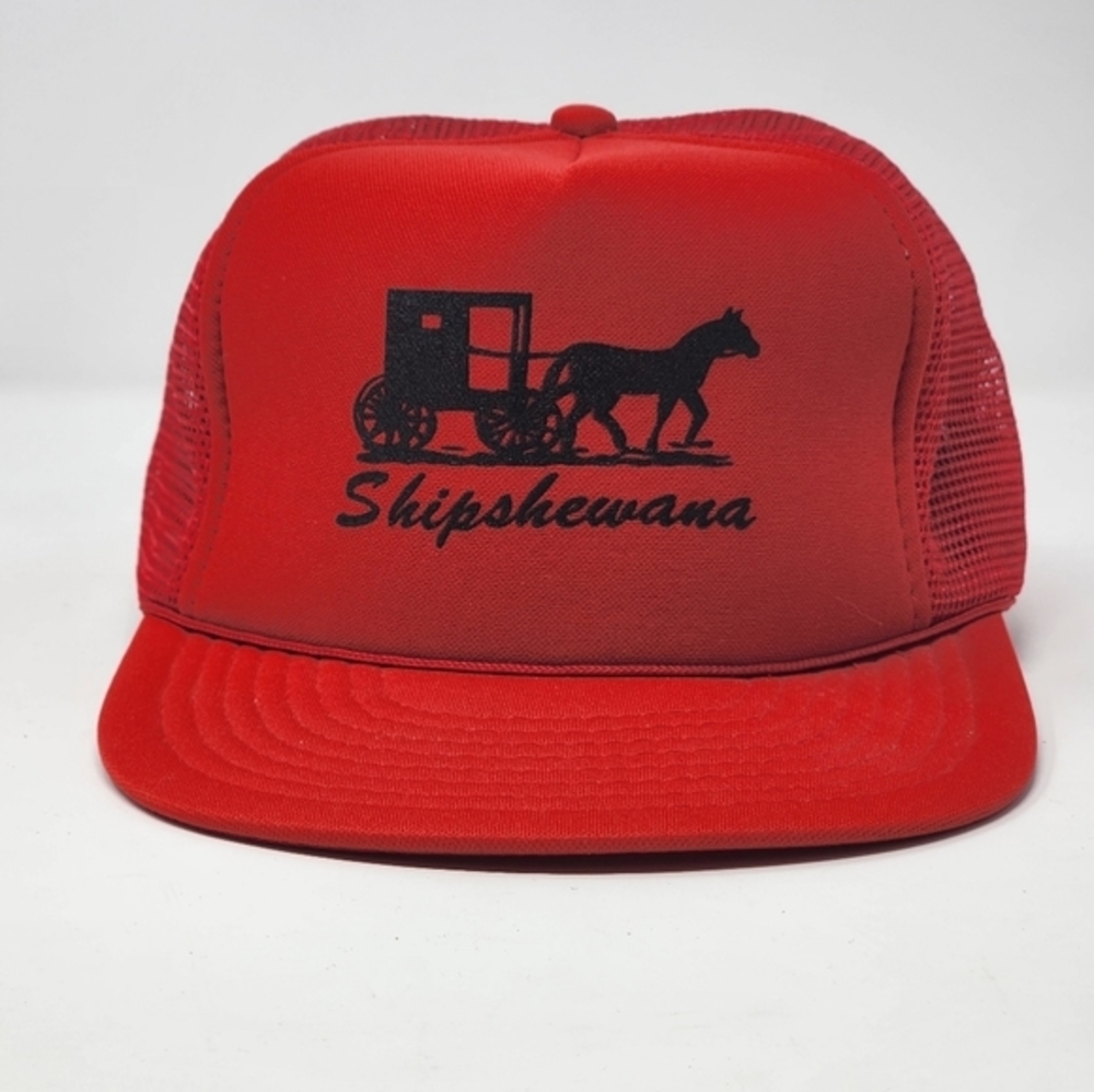 Shipshewana Horse And Buggy Snapback Mesh Hat Red